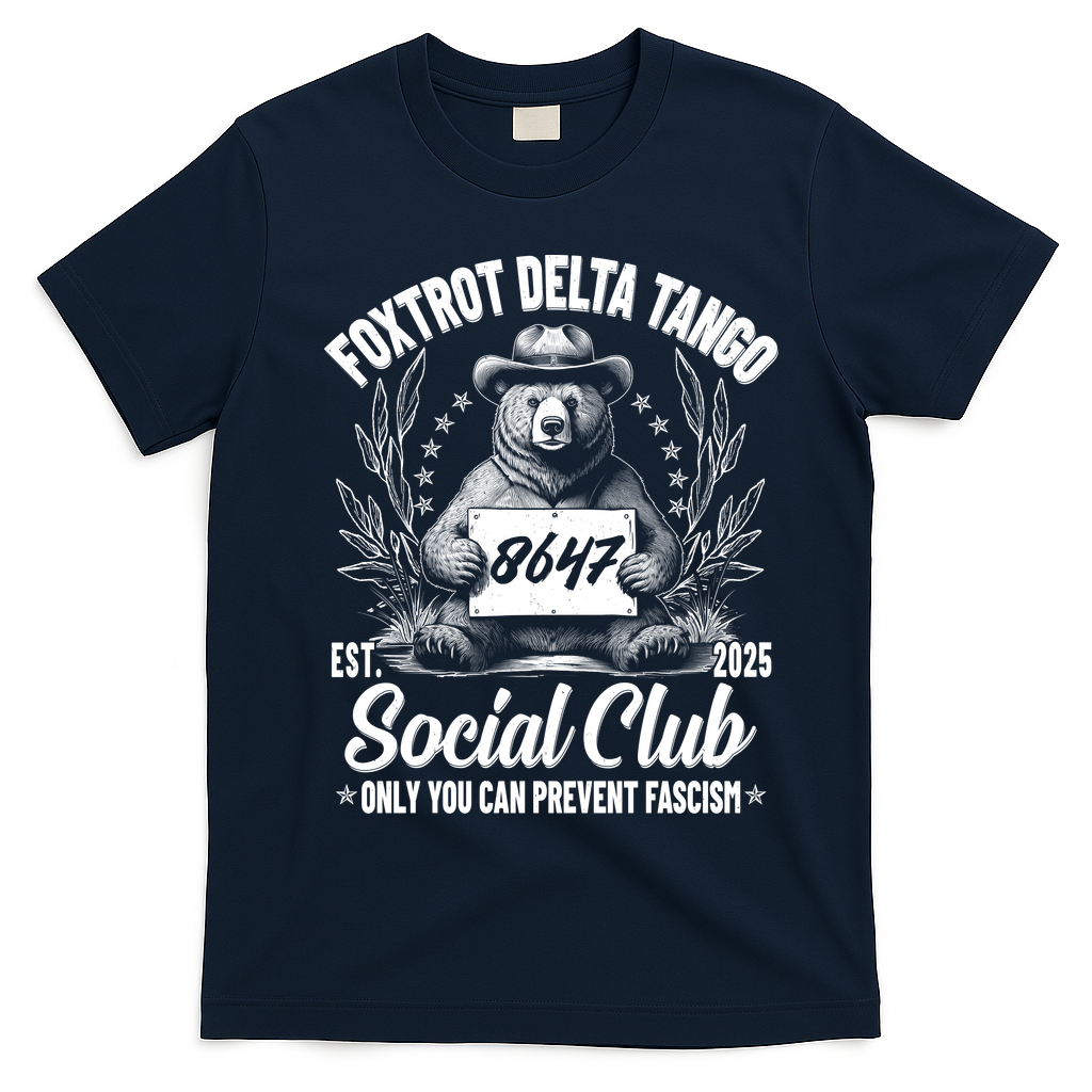 Vintage Foxtrot Delta Tango Social Club 8647 Ranger Bear T-Shirt - Navy Blue