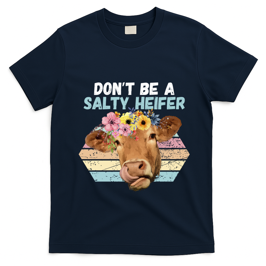 Vintage Farm Humour DonT Be A Salty Heifer Gift Idea Gift T-Shirt - Navy Blue