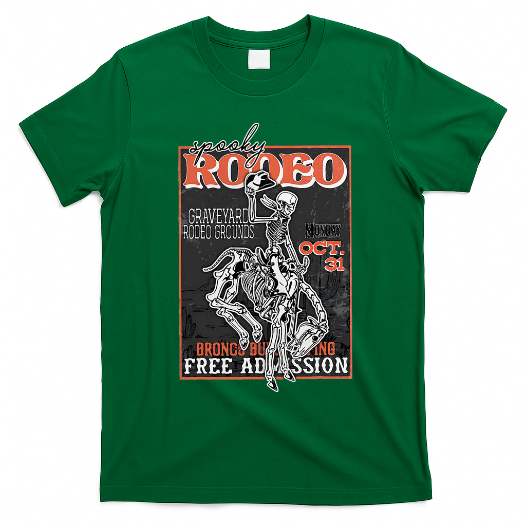 Vintage Funny Western Skeleton Halloween Cowboy Spooky Rodeo T-Shirt - Irish Green