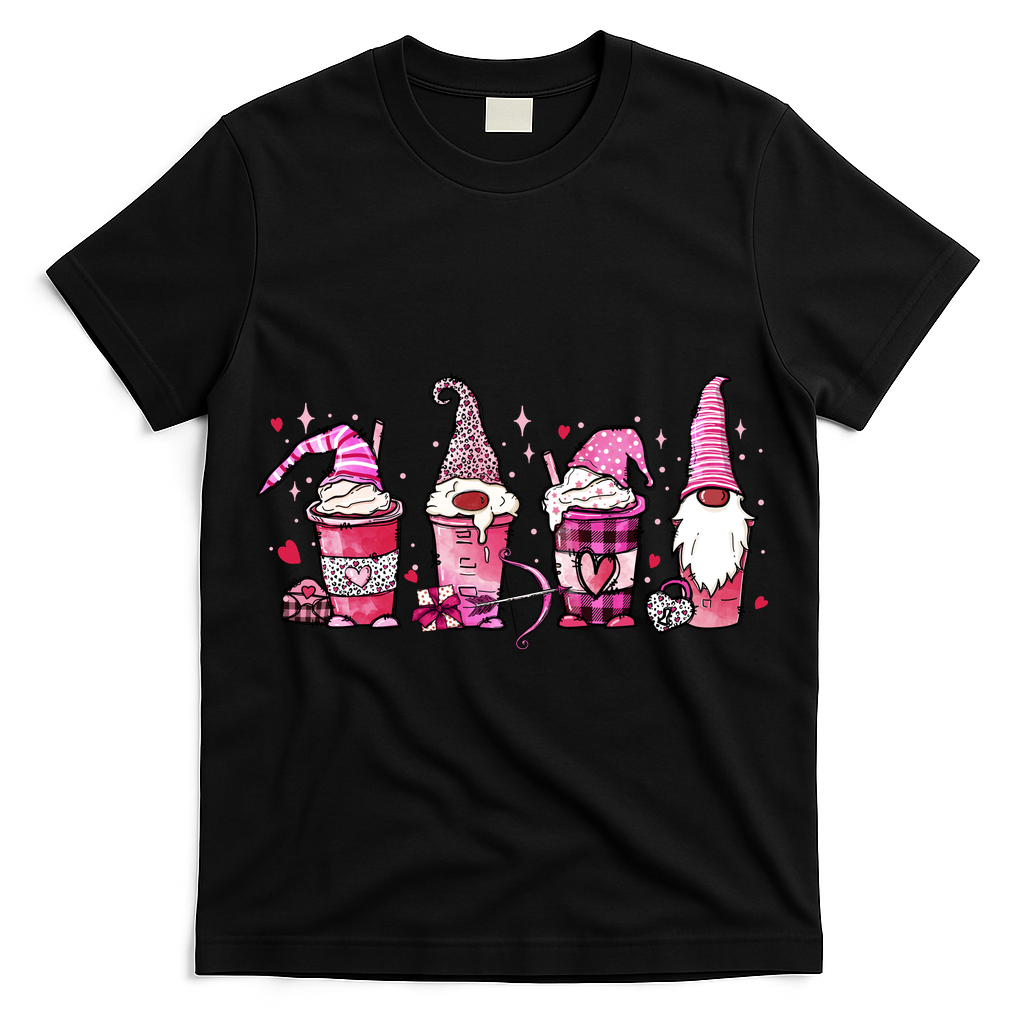Valentine Gnomes Drink Coffee Latte Valentine T-Shirt