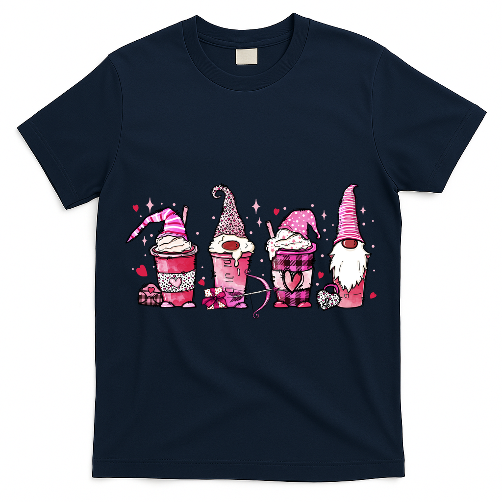 Valentine Gnomes Drink Coffee Latte Valentine T-Shirt