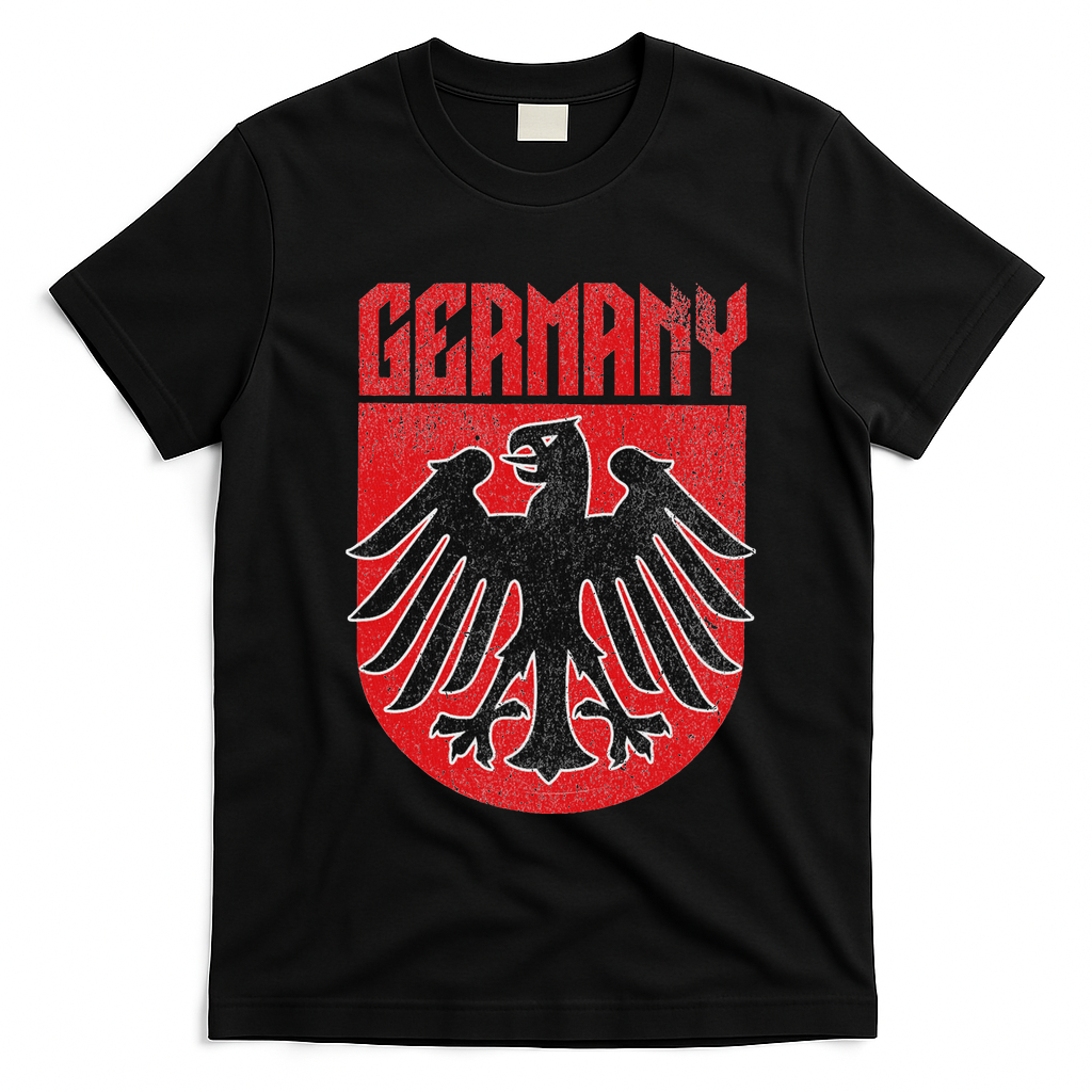 Vintage German Eagle Deutschland Red Stocking Stuffer T-Shirt - Black