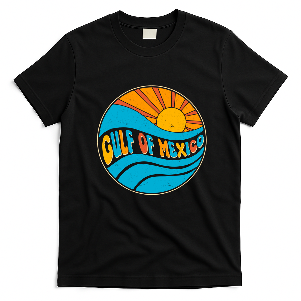 Vintage Gulf of Mexico Retro Sun Emblem T-Shirt - Black