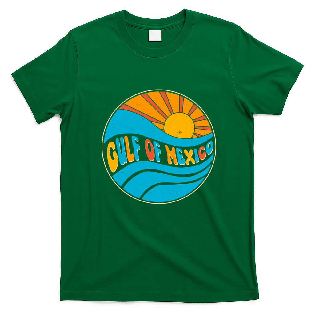Vintage Gulf of Mexico Retro Sun Emblem T-Shirt - Irish Green