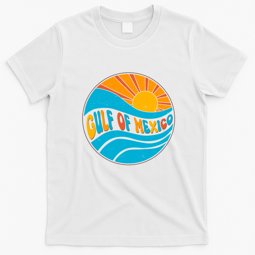 Vintage Gulf of Mexico Retro Sun Emblem T-Shirt - White