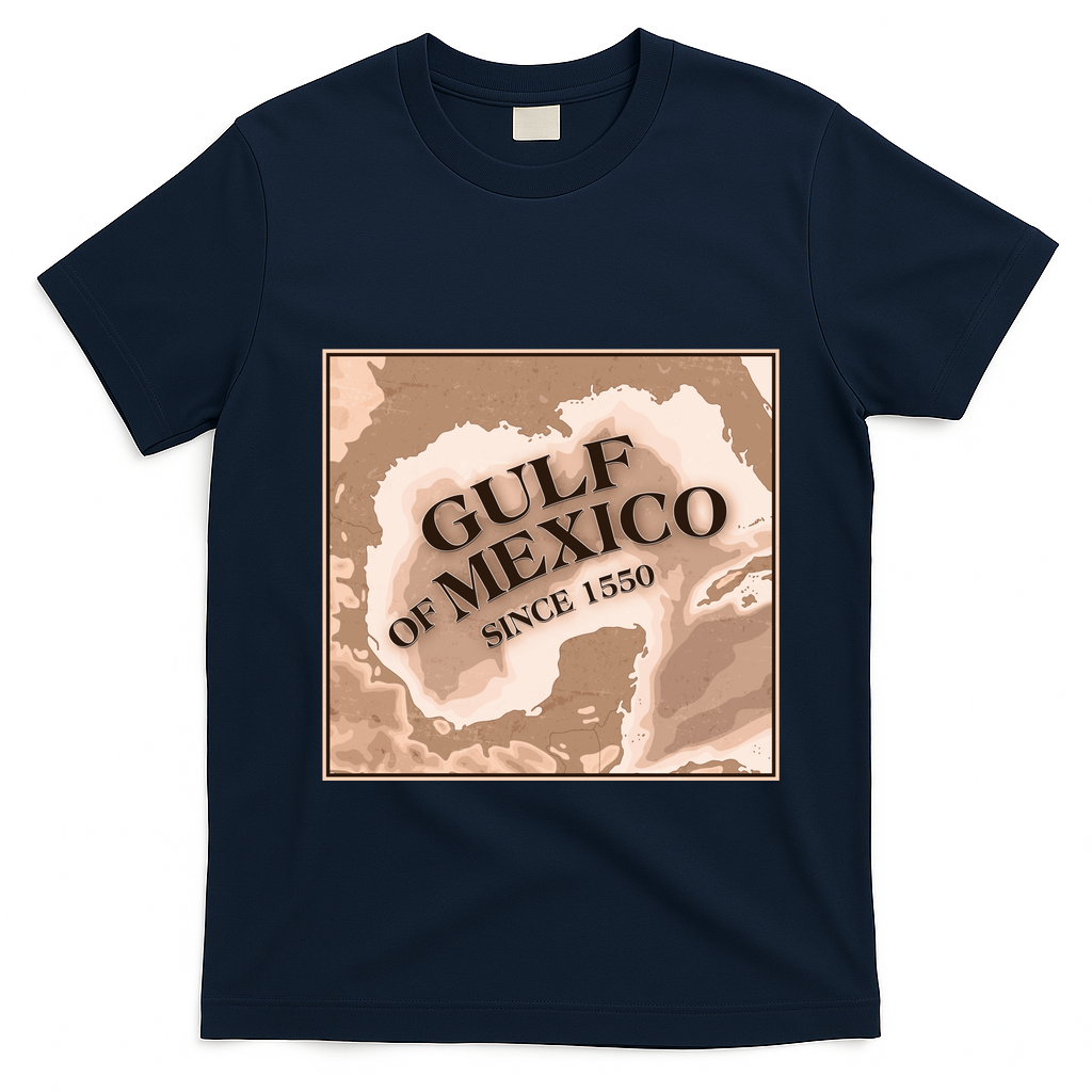 Vintage Gulf Of Mexico Since 1550 Map T-Shirt - Navy Blue