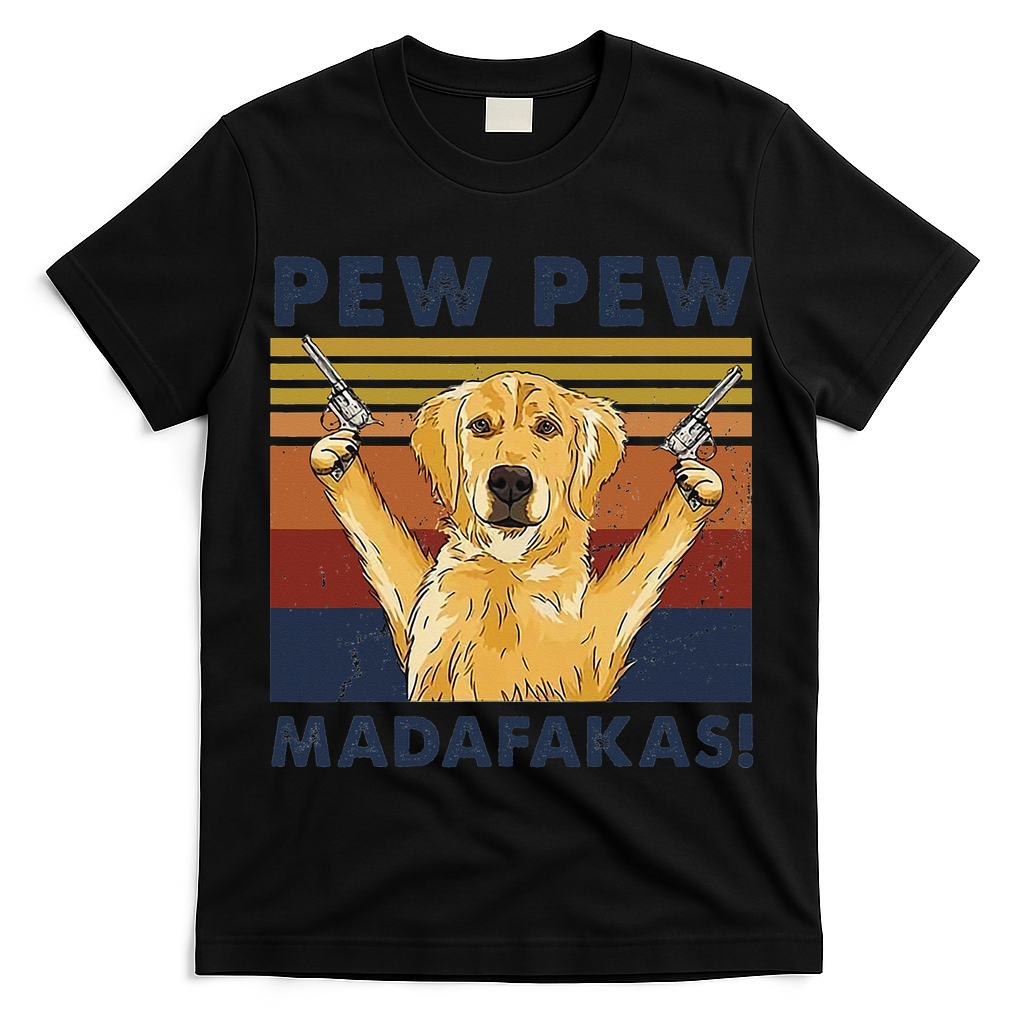 Vintage Golden Retriever Dog Pew Pew Madafakas Dogs Lovers T-Shirt