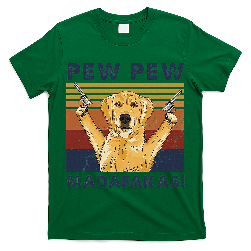 Vintage Golden Retriever Dog Pew Pew Madafakas Dogs Lovers T-Shirt