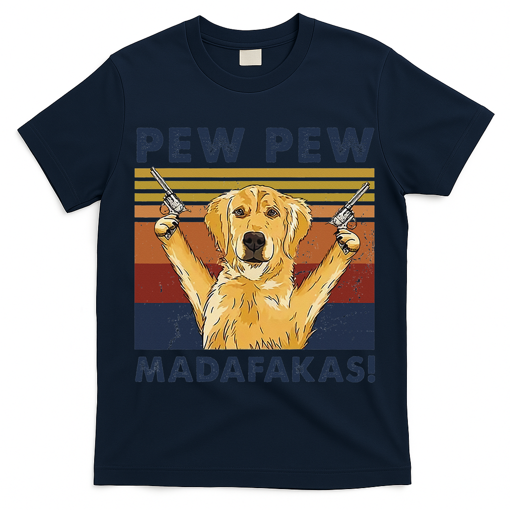 Vintage Golden Retriever Dog Pew Pew Madafakas Dogs Lovers T-Shirt