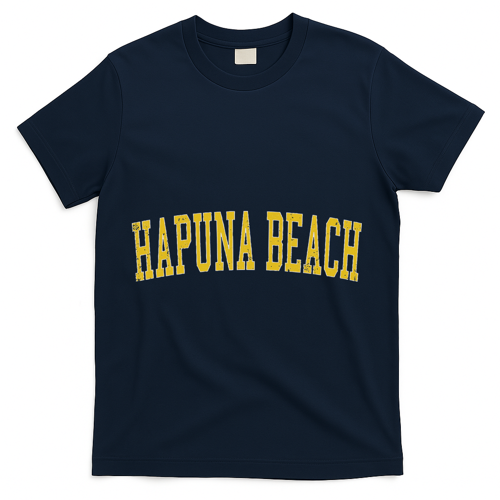 Vintage Hapuna Beach Distressed Gold Varsity Style T-Shirt - Navy