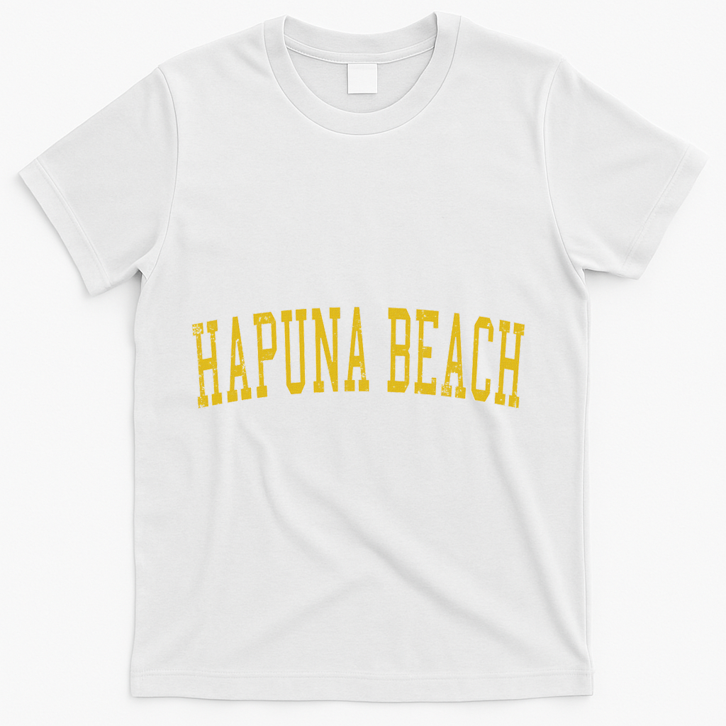 Vintage Hapuna Beach Distressed Gold Varsity Style T-Shirt - White