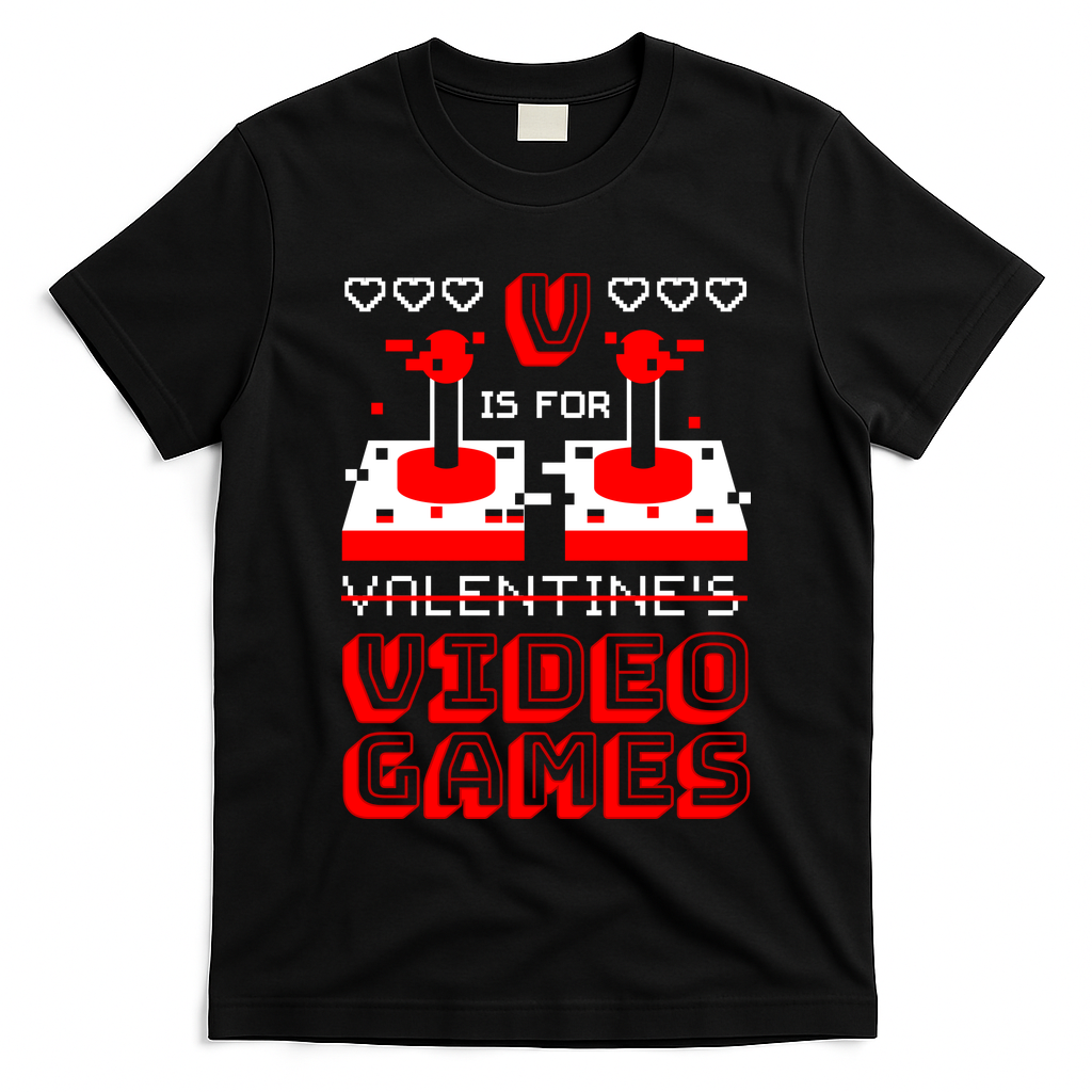V Is For Valentine's Day Funny Video Game Gamer T-Shirt