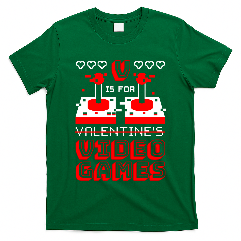 V Is For Valentine's Day Funny Video Game Gamer T-Shirt