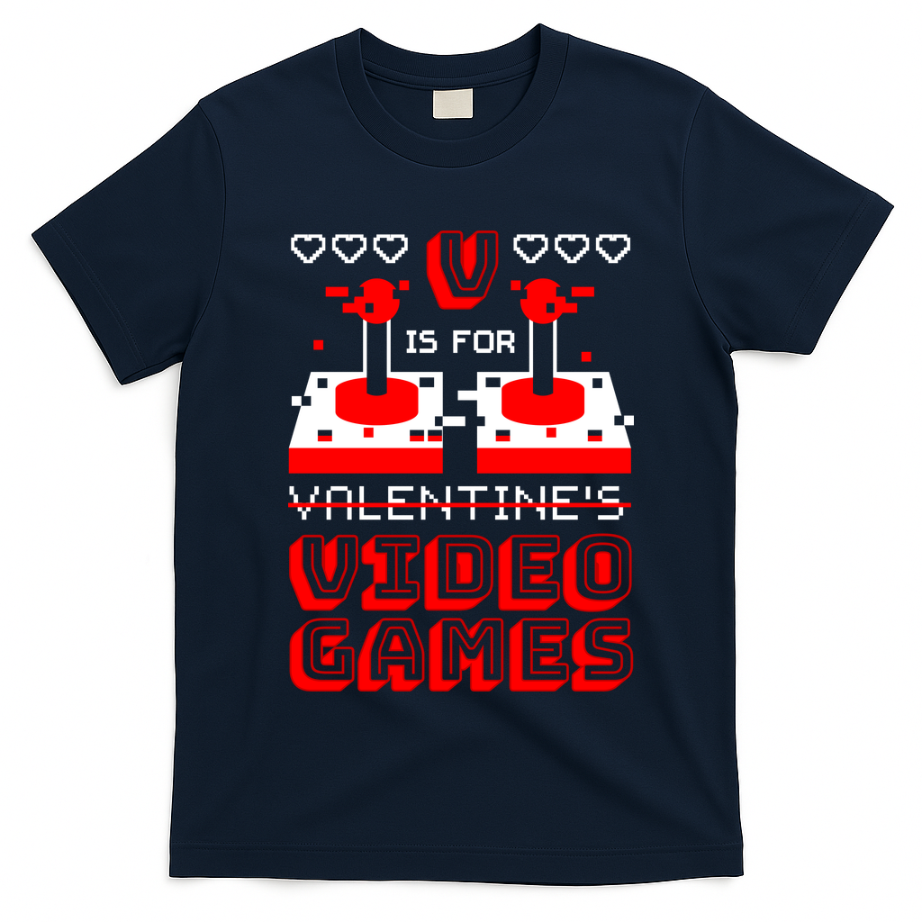 V Is For Valentine's Day Funny Video Game Gamer T-Shirt