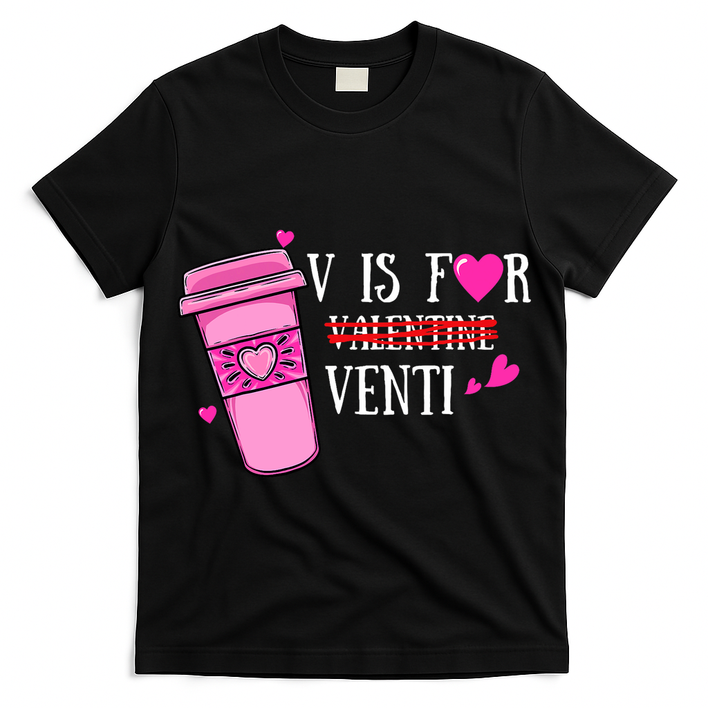 V Is Not For Valentine But Venti Coffee Funny Valentines Day T-Shirt