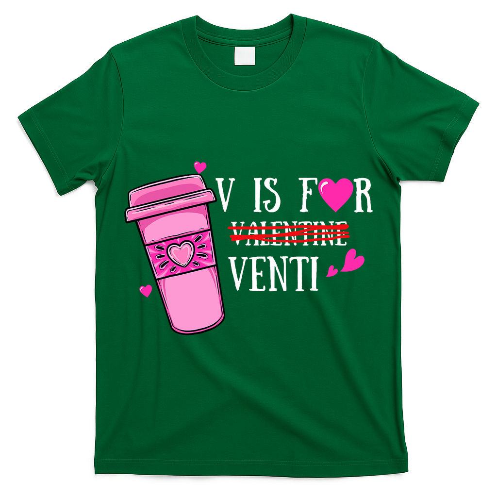 V Is Not For Valentine But Venti Coffee Funny Valentines Day T-Shirt