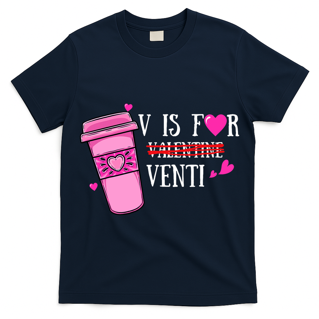 V Is Not For Valentine But Venti Coffee Funny Valentines Day T-Shirt