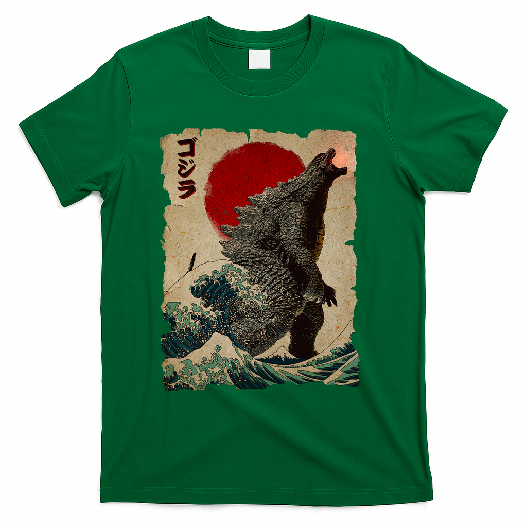 Vintage Japanese Monster Great Wave Poster T-Shirt - Green