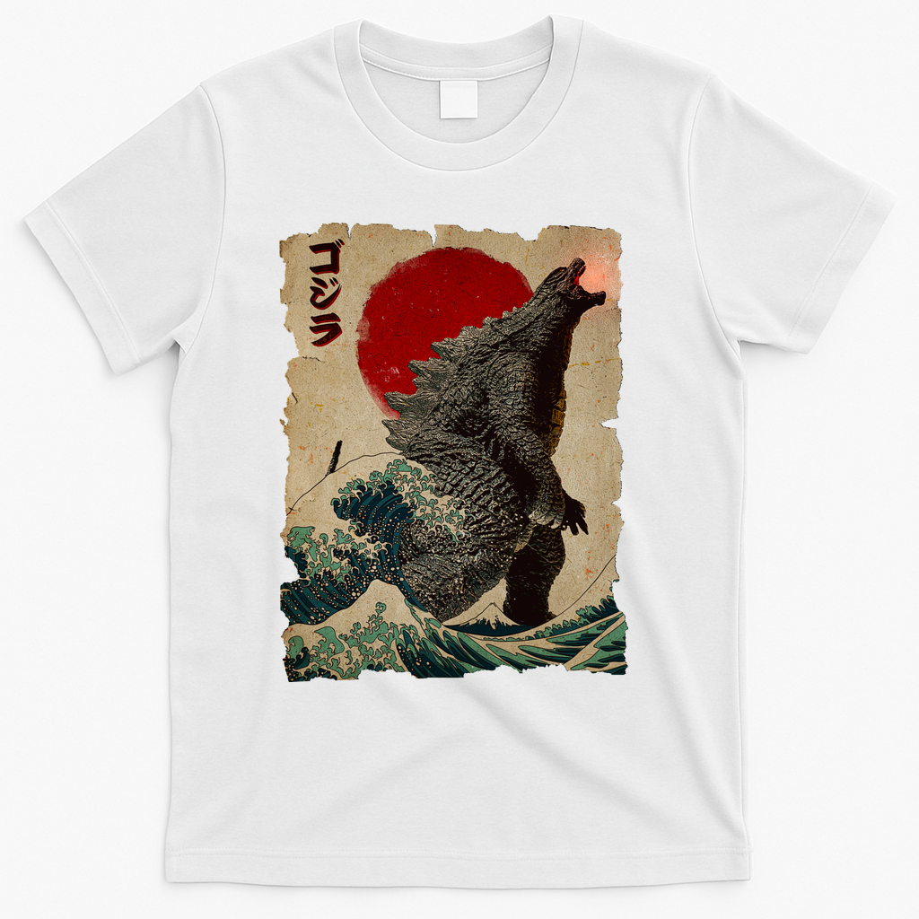 Vintage Japanese Monster Great Wave Poster T-Shirt - White