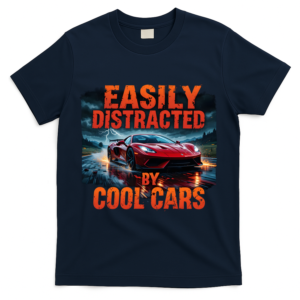 Vintage Muscle Car Easily Distracted By Cool Cars  Gift T-Shirt - Navy
