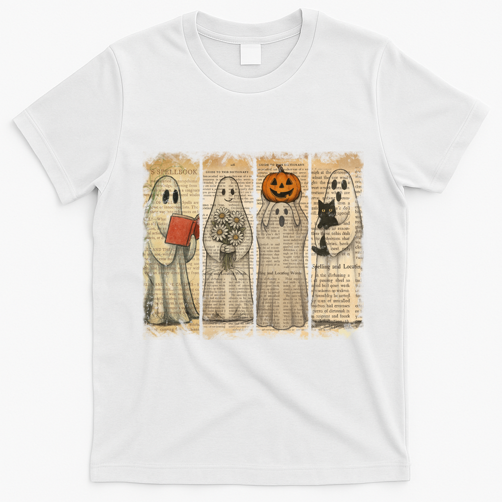 Vintage Oldpaper Ghost Halloween T-Shirt - White