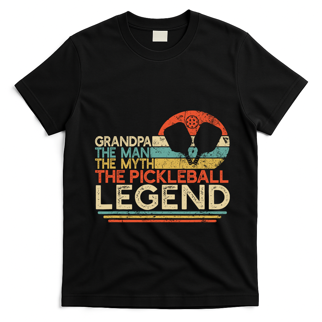 Vintage Pickleball Grandpa The Man The Myth The Legend T-Shirt - Black
