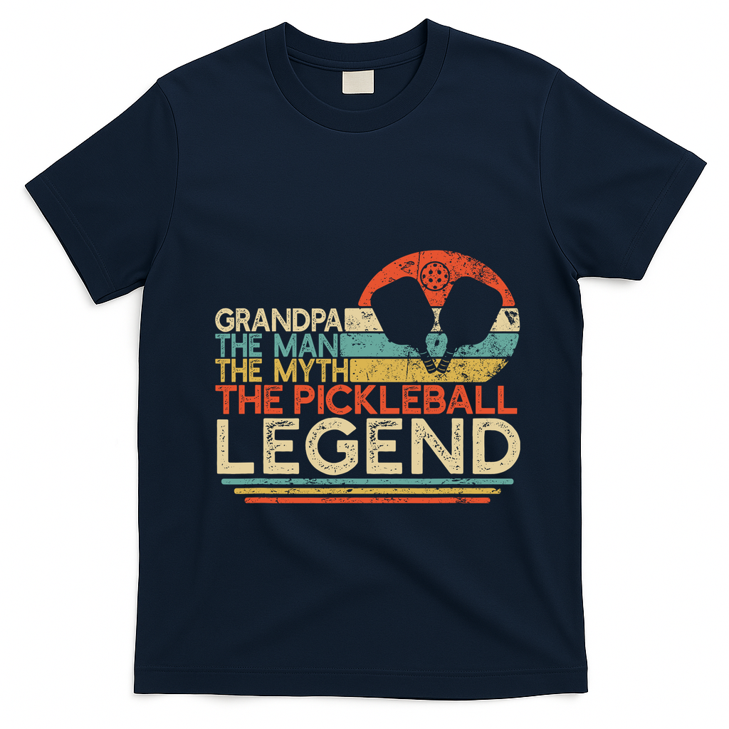 Vintage Pickleball Grandpa The Man The Myth The Legend T-Shirt - Navy Blue