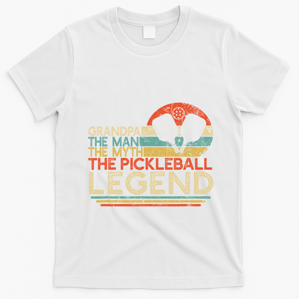 Vintage Pickleball Grandpa The Man The Myth The Legend T-Shirt - White