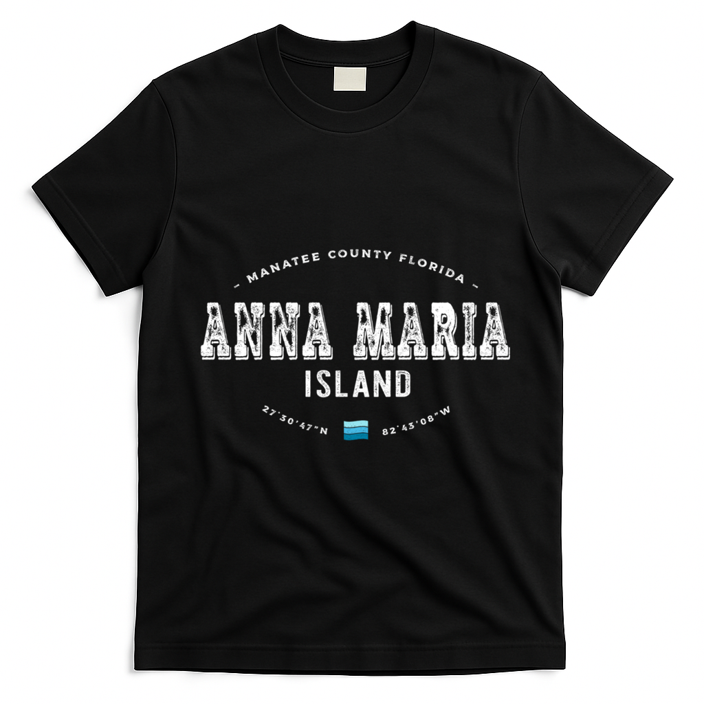 Vintage Retro Anna Maria Island Florida Graphic Gift T-Shirt - Black