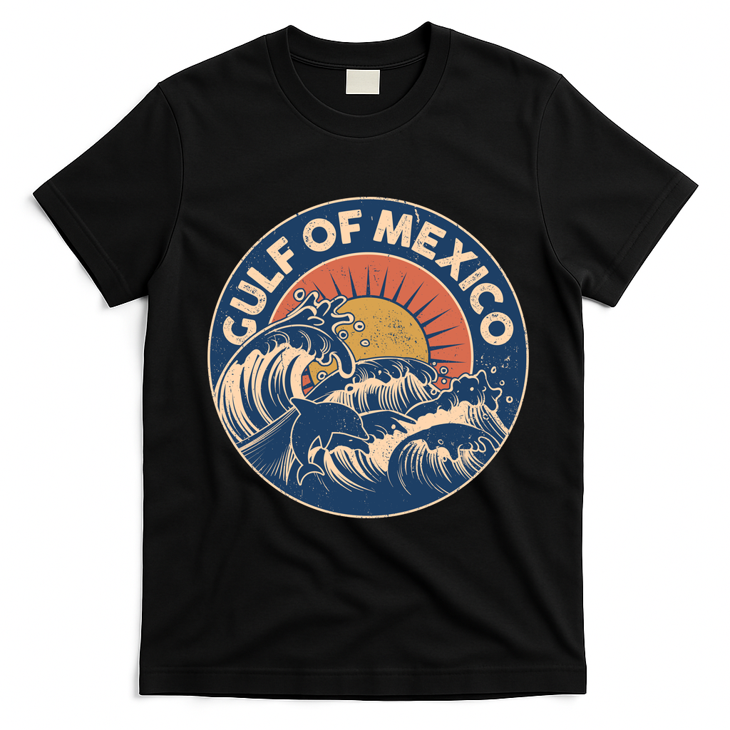 Vintage Retro Gulf of Mexico Emblem T-Shirt - Black