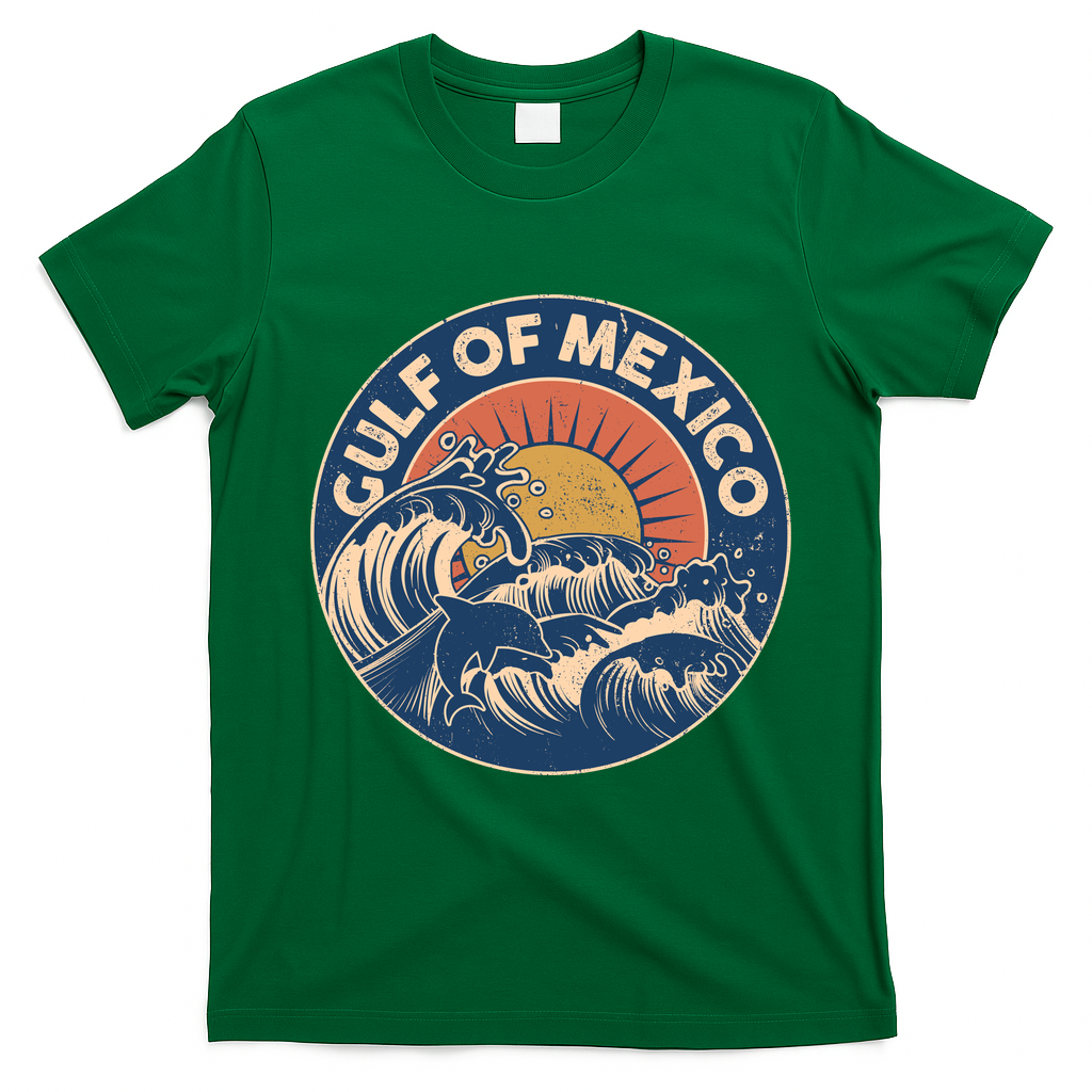 Vintage Retro Gulf of Mexico Emblem T-Shirt - Irish Green