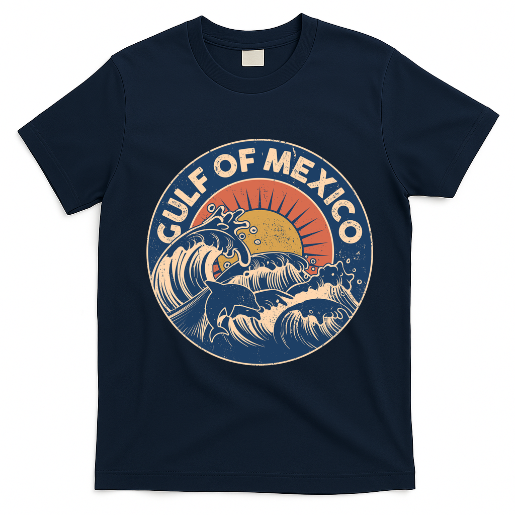 Vintage Retro Gulf of Mexico Emblem T-Shirt - Navy Blue
