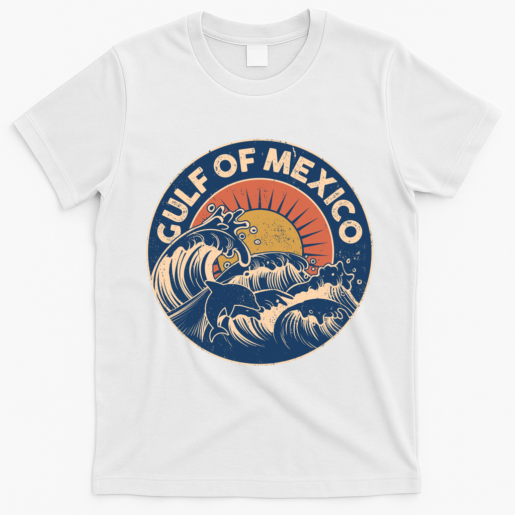 Vintage Retro Gulf of Mexico Emblem T-Shirt - White