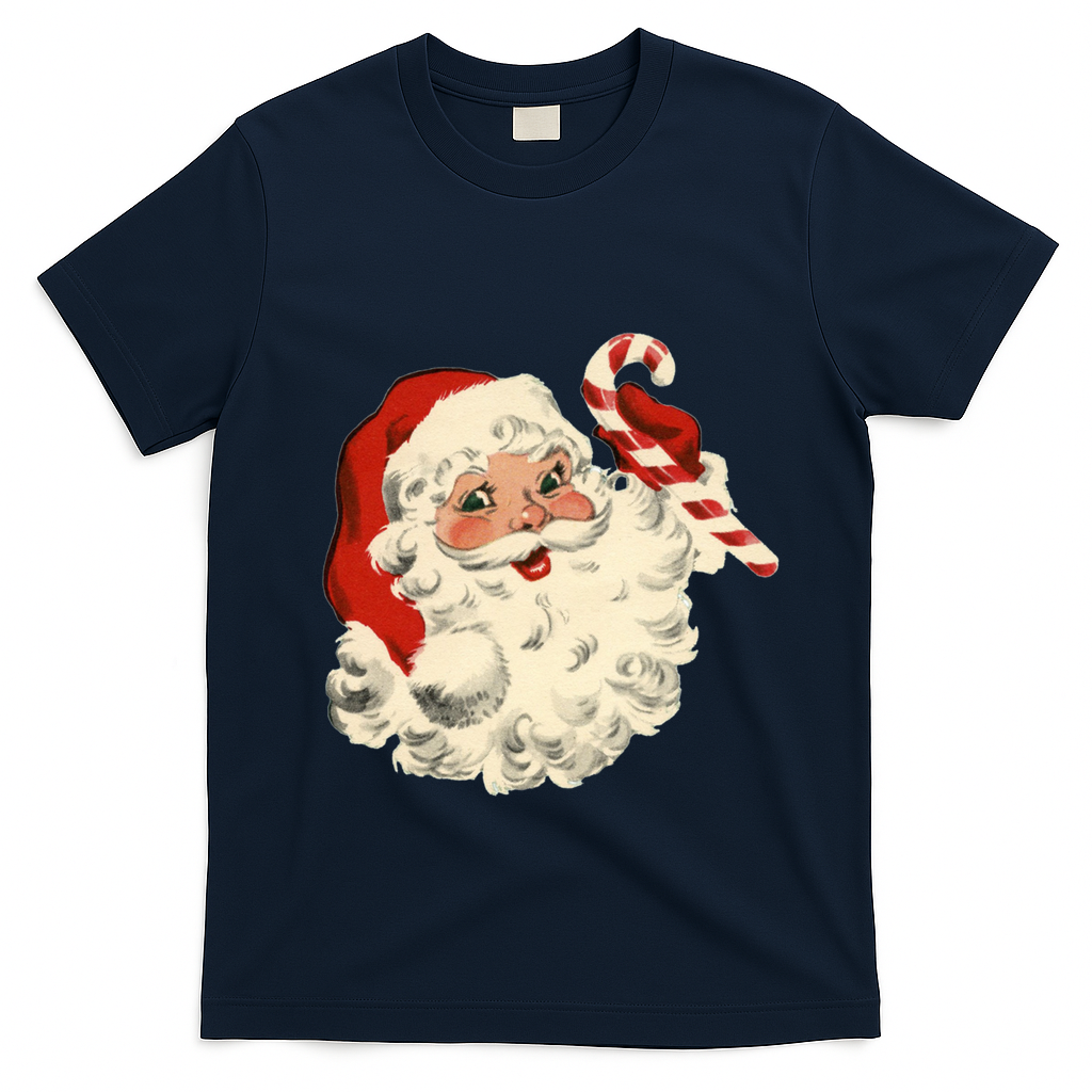 Vintage Retro Santa Claus Candy Cane Christmas Holiday Meaningful Gift T-Shirt - Navy Blue