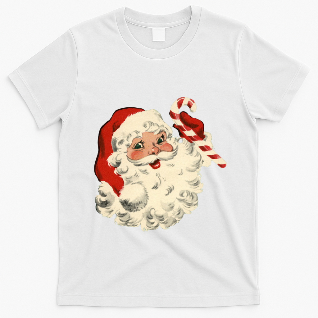 Vintage Retro Santa Claus Candy Cane Christmas Holiday Meaningful Gift T-Shirt - White