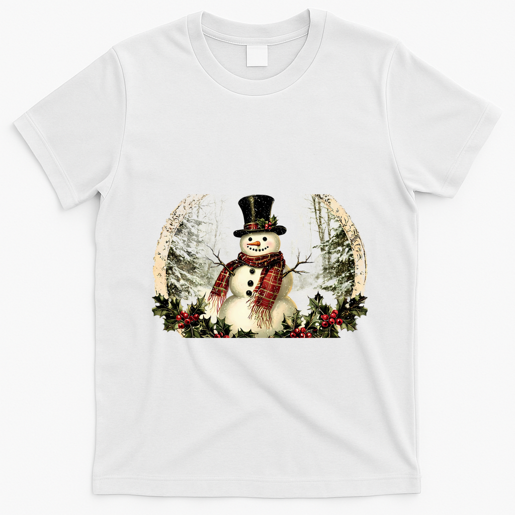 Vintage Snowman Scene T-Shirt - White