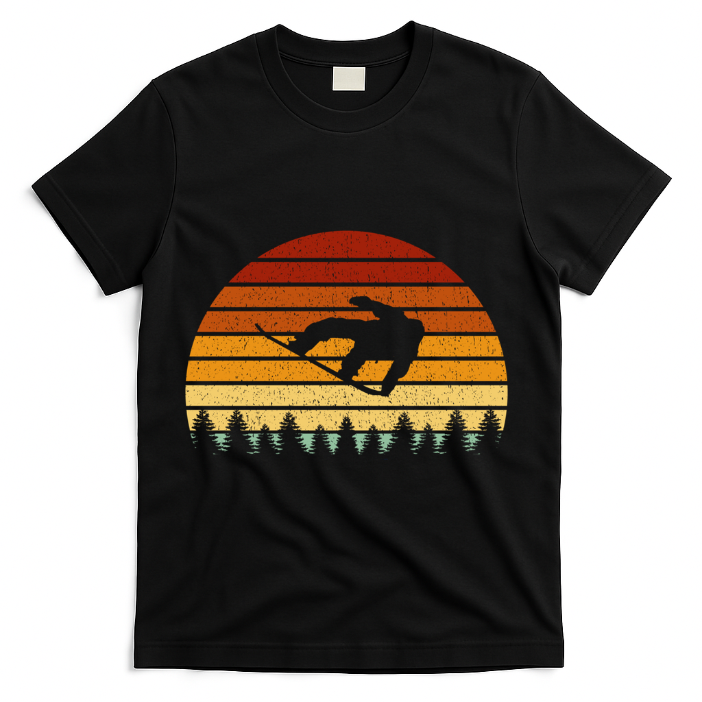 Vintage Sunset Snowboarding Gift For Snowboarders  T-Shirt - Black