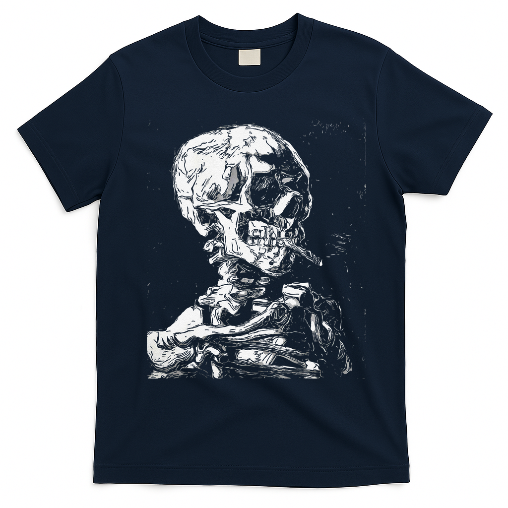 Vincent Van Gogh Skull With Cigarette Skeleton Halloween T-Shirt - Navy Blue