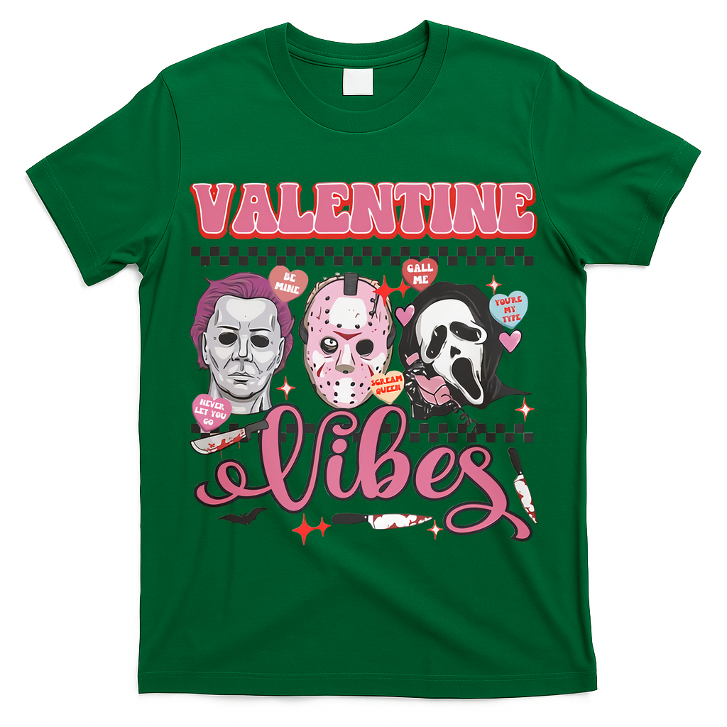 Valentine Vibes Horror Characters Funny Scary Valentine's Day T-Shirt