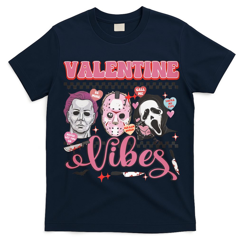 Valentine Vibes Horror Characters Funny Scary Valentine's Day T-Shirt