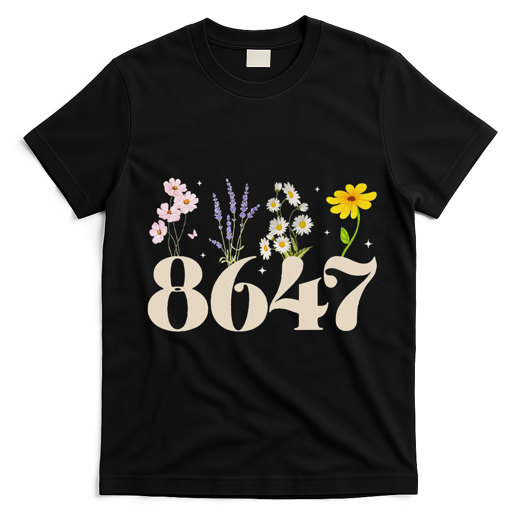 Vintage Wildflower 8647 Subtle Anti Trump Anti 86 47 Saying T-Shirt - Black