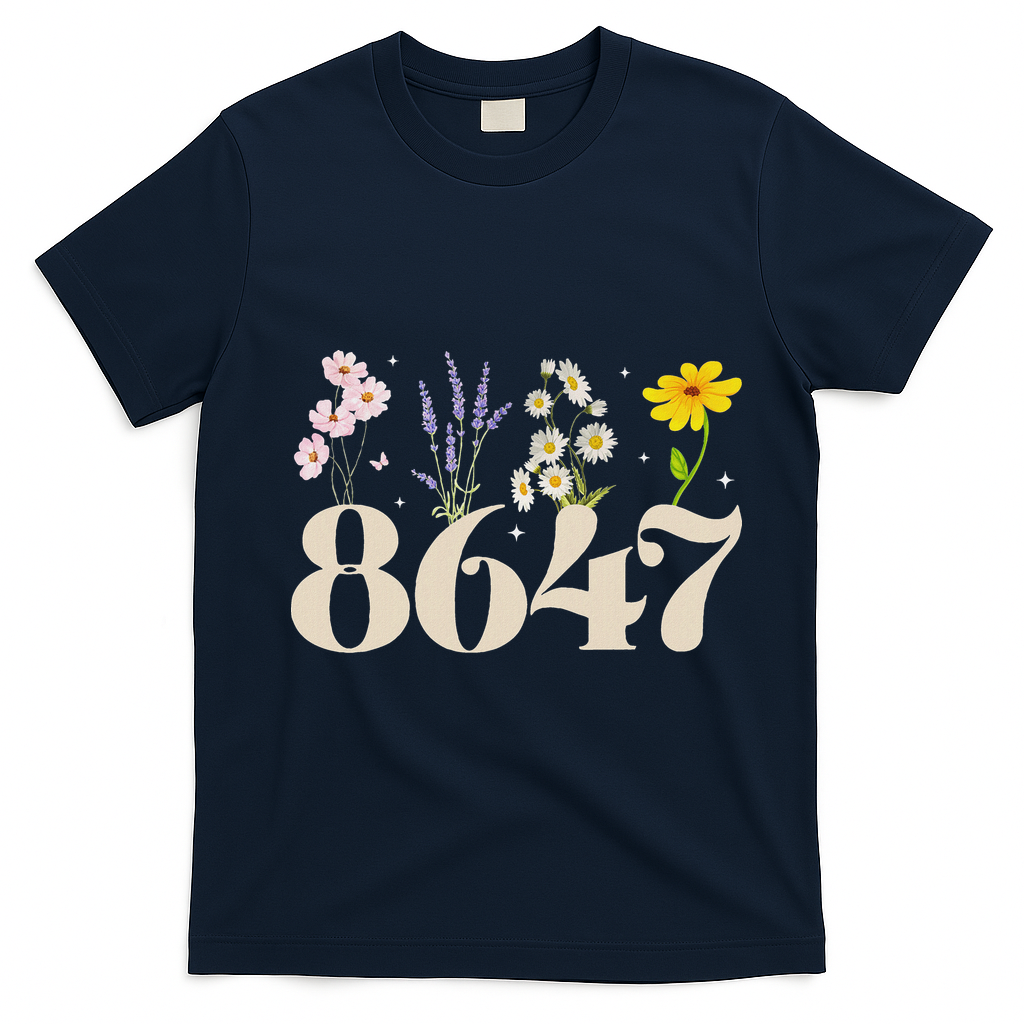 Vintage Wildflower 8647 Subtle Anti Trump Anti 86 47 Saying T-Shirt - Navy Blue