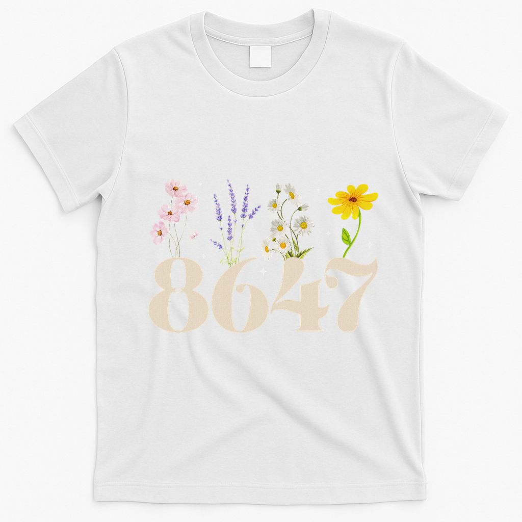 Vintage Wildflower 8647 Subtle Anti Trump Anti 86 47 Saying T-Shirt - White