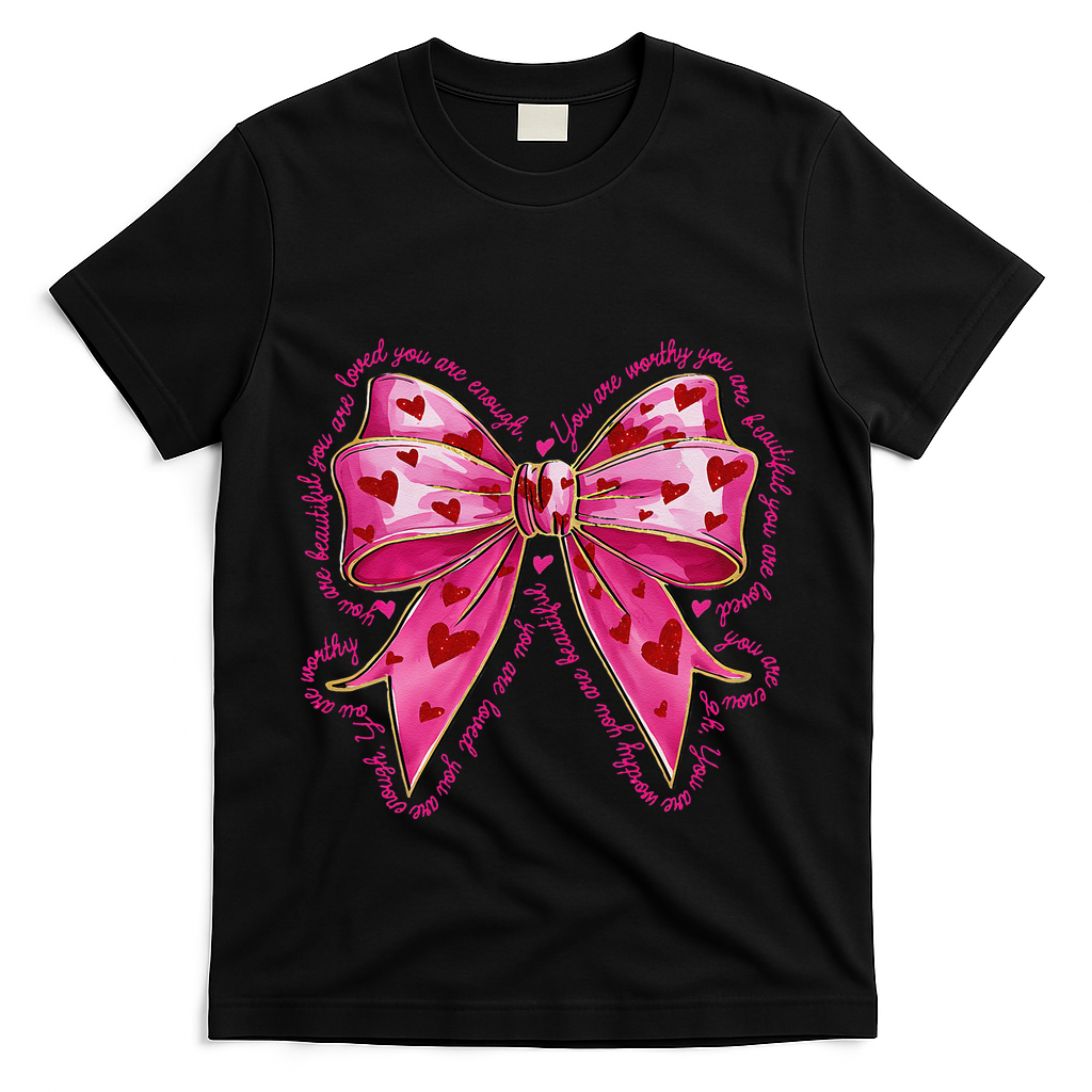 Valentine You Are Loved Worthy Enough Coquette Heart Teacher T-Shirt