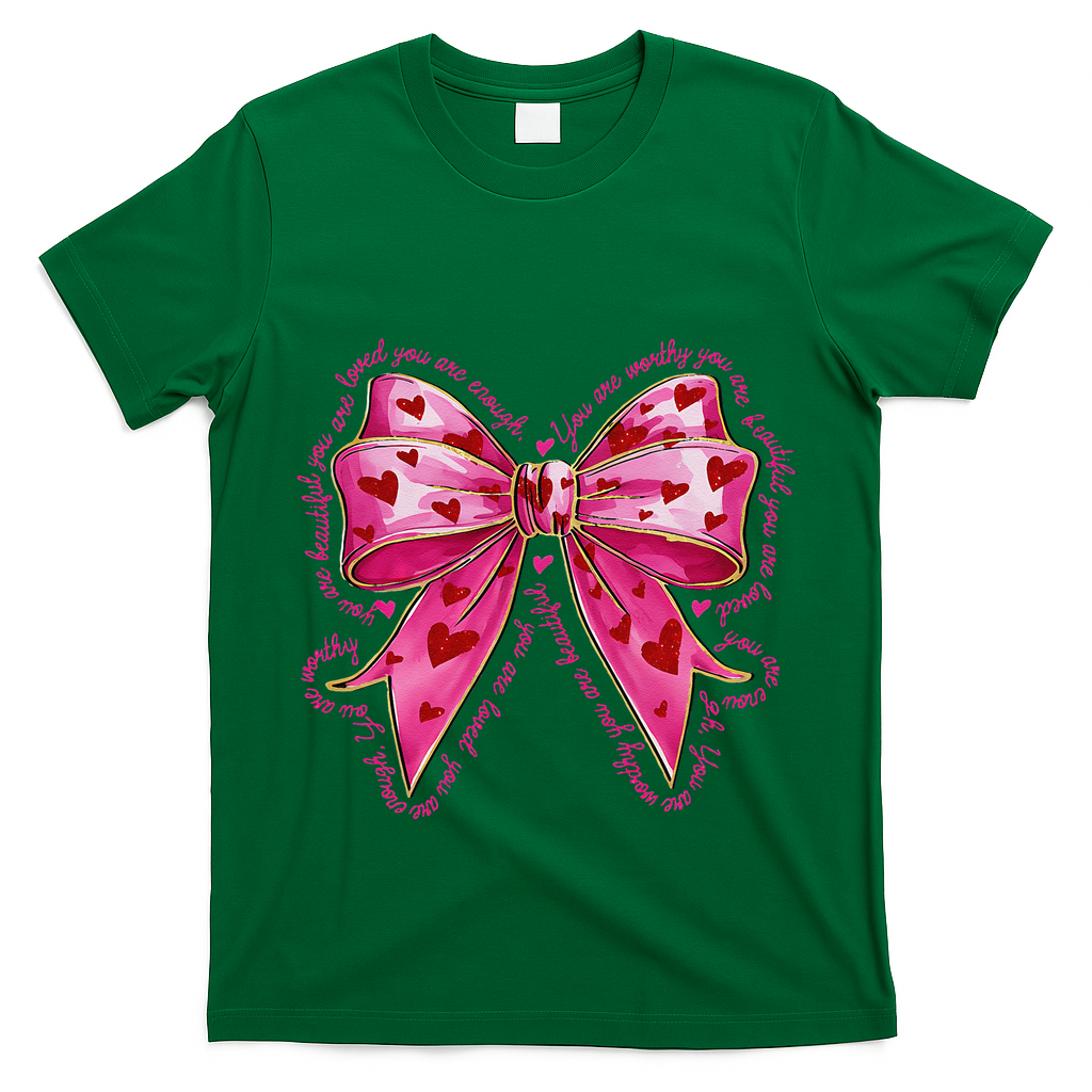 Valentine You Are Loved Worthy Enough Coquette Heart Teacher T-Shirt
