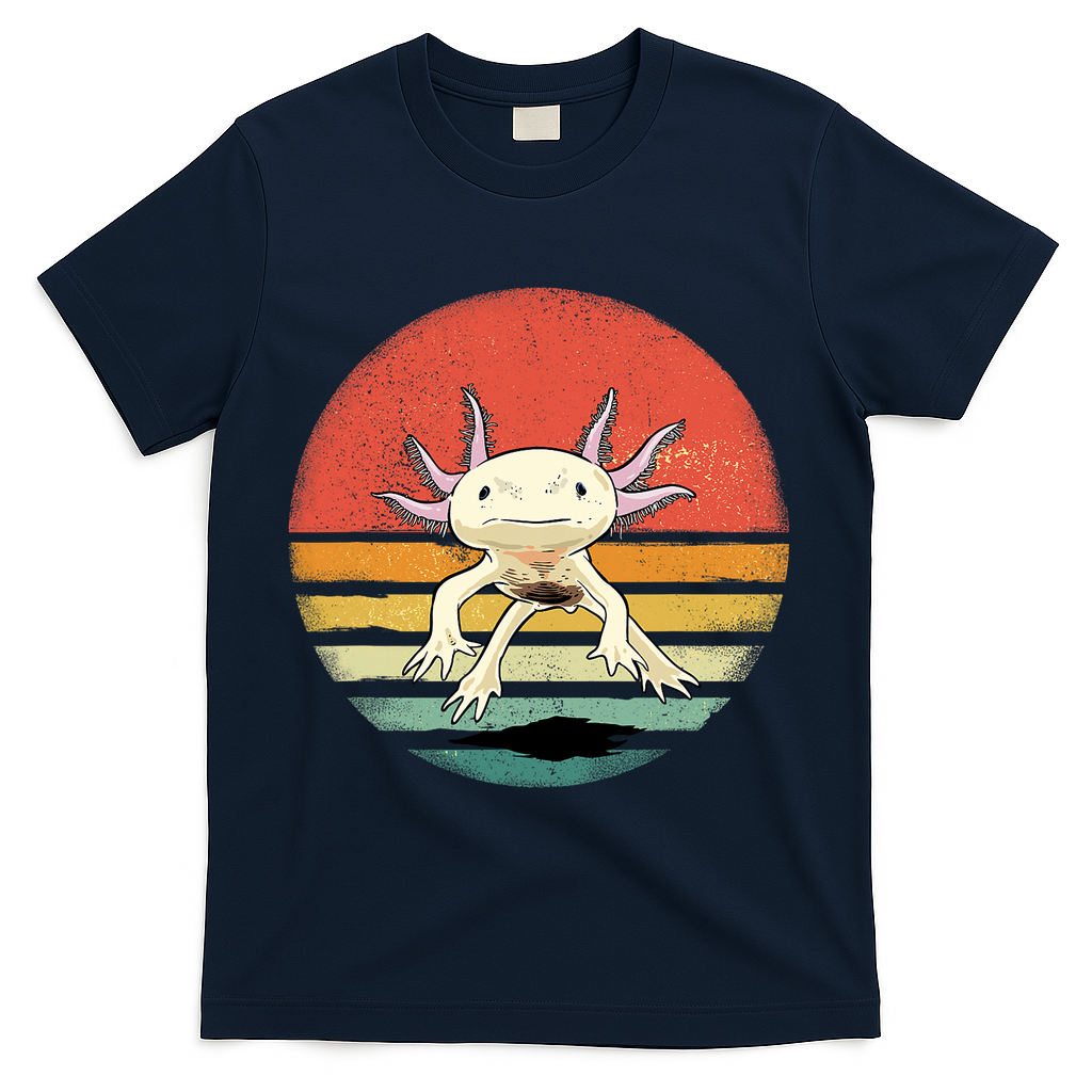 Wowsome! Adult Axolotl Retro Vintage T-Shirt - Navy