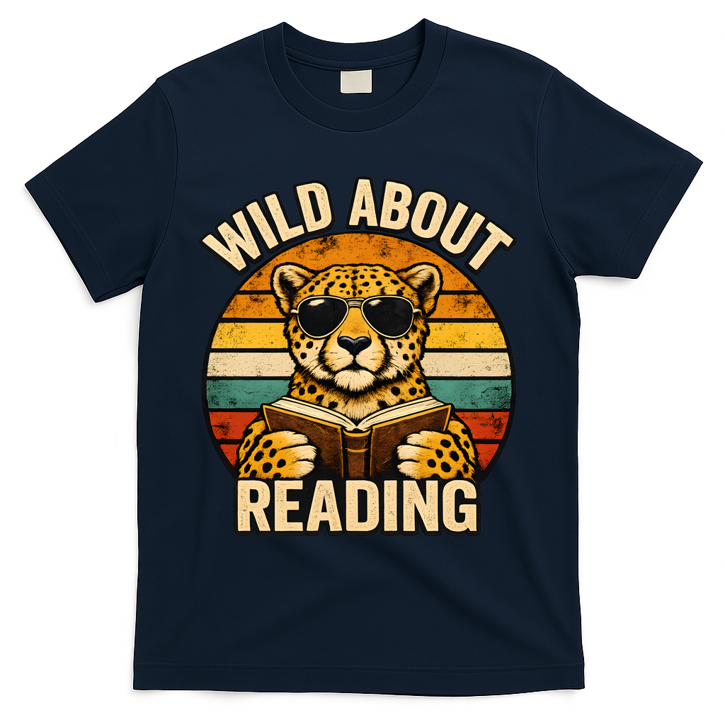 Wild About Reading Cheetah T-Shirt - Navy