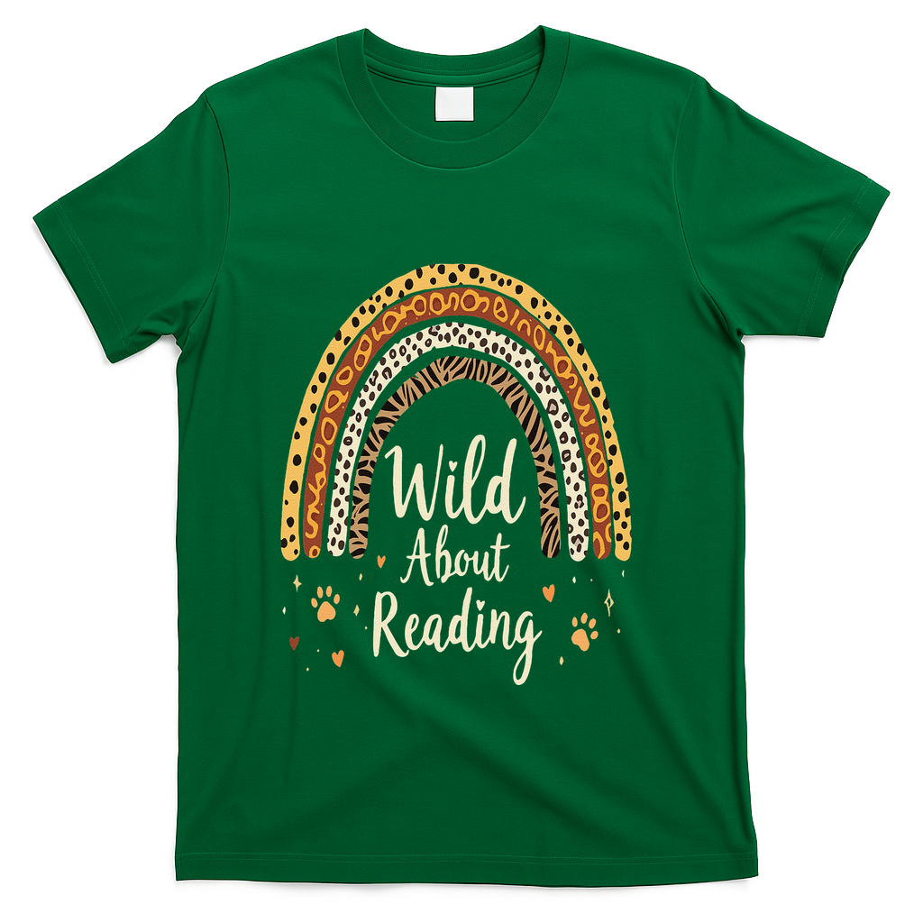 Wild About Reading Teacher Back To School Rainbow Gift T-Shirt - Green