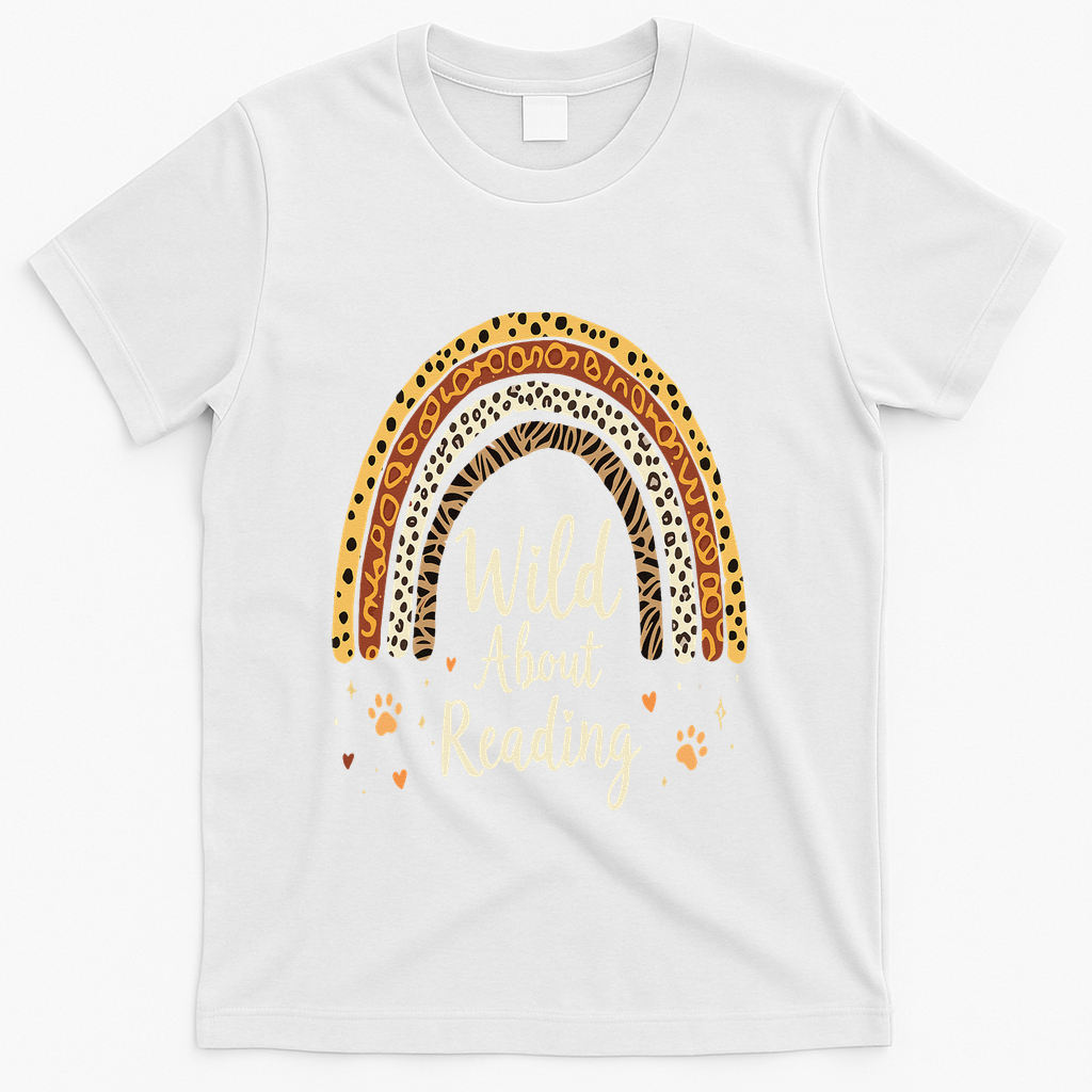 Wild About Reading Teacher Back To School Rainbow Gift T-Shirt - White