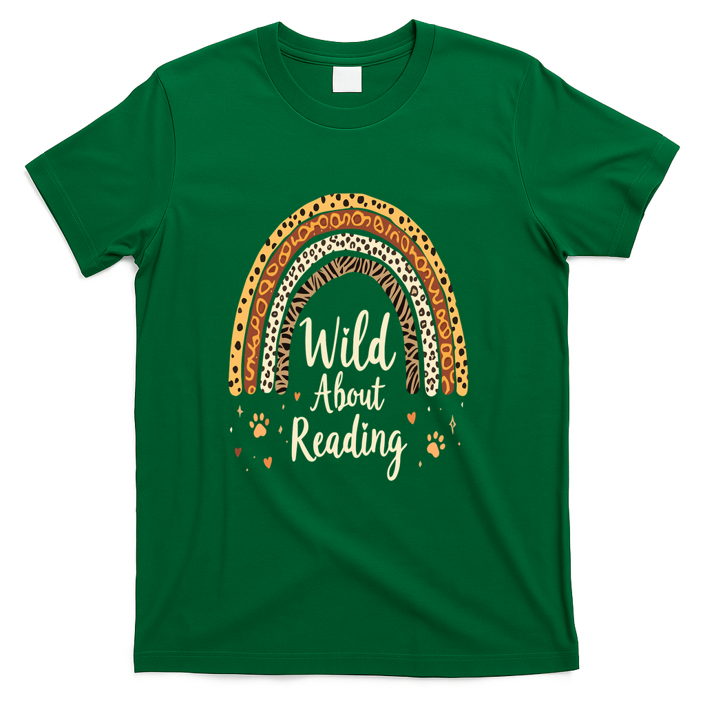 Wild About Reading Teacher Back to School Rainbow T-Shirt - Green